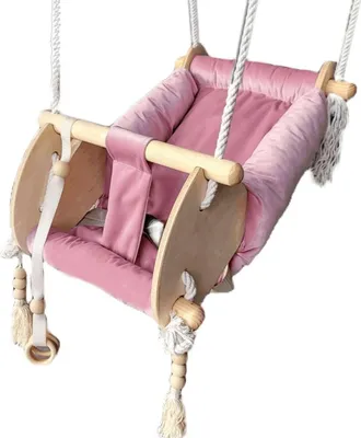 Produktbild von Love Gifts® Babyschaukel aus Holz hochwertig und geeignet als indoor Schaukel, Babywippe montierbar an der Decke sowie im Türrahmen, Farbe Rosa
