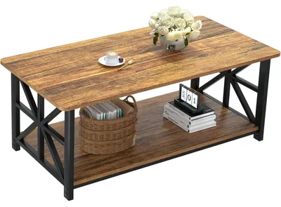 Productafbeelding van Salontafel met opbergruimte, 100 cm, hout en metaal, bruin, industriële stijl