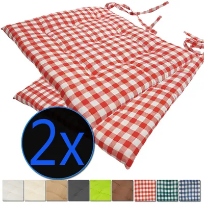 Produktbild von Stuhlkissen Nizza 38x38 cm 2er Pack Sitzkissen mit Steppung, Farbe:Karo-Rot