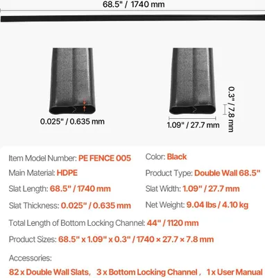 Productafbeelding van Privacy schermen, duurzaam HDPE, verstelbaar afschermingspaneel, PE, 1,8 meter, zwart