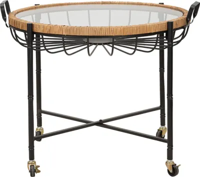 Image de Table basse Tavolinetto 65 x 57 x 70.5 cm métal verre rotin noir marron