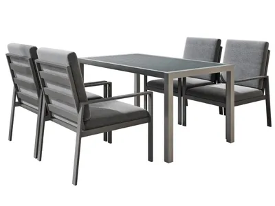 Produktbild von MEXO Gartenlounge-Set Gartenmöbel Set Aluminium Outdoor (5-tlg., mit Polywood Tisch & Auflagen), wetterfest für Terrasse & Garten
