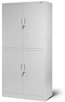 Produktbild von Metallschrank abschließbar MAGDA 4 Flügeltüren 4 Ebenen | Mehrzweckschrank Aktenschrank Büroschrank aus Stahl Werkstatt Werkzeugschrank 185x90x40cm Grau
