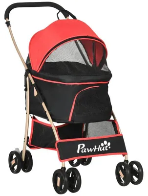 Immagine prodotto di Carrozzina per animali domestici pieghevole | Colore: Rosso, Nero, Oro | Dimensioni: 49,5 x 82 x 98 cm