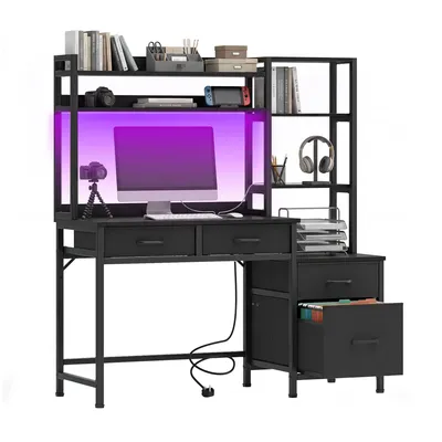 Produktbild von YITAHOME Computertisch LED Schreibtisch mit 4 Schubladen, Steckdose, Aufbewahrungen & Regale, 128x50x150 cm, Schwarz