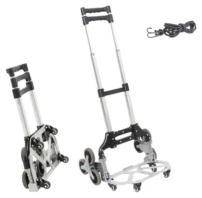 Immagine prodotto di Todeco Carrello pieghevole in alluminio con 10 ruote, carrello pieghevole con cavi di tensione, regolazione in altezza, 4 ruote universali, carrello da trasporto con portata di 80 kg
