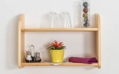 Produktbild von Küchenregal Hängeregal Küchen-Wandregal - 60 cm breit, Kiefer Massivholz, Farbe: Natur