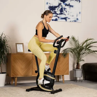 Produktbild von HOP SPORT® HS-015H Heimtrainer Fahrrad für Zuhause mit magnetischem Widerstandssystem, Pulsmessung, 8 Stufen - Hometrainer, Fitnessbike 120 kg, Gold