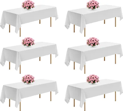 Produktbild von VEVOR 6 x Tischdecke Tischwäsche 1524x2591 mm, wiederverwendbarer Tischdeckenschutz, maschinenwaschbares Tischtuch aus Polyestergewebe für Partys Hochzeiten Bankette formelle Veranstaltungen, Weiß