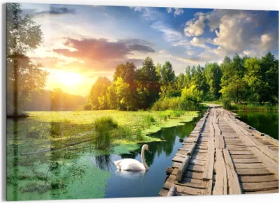 Produktbild von DEQORI Glasbild Echtglas 90x60 cm 'Idyllischer See' Wandbild Bild modern Deko