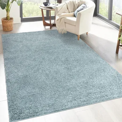 Produktbild von Shaggy Hochflor Teppich Wohnzimmer - 100x200 cm - Türkis - Einfarbige Schlafzimmer-Teppiche