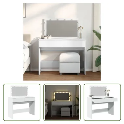 Produktbild von The Living Store Schminktisch mit LED-Beleuchtung Weiß 100x40x120 cm