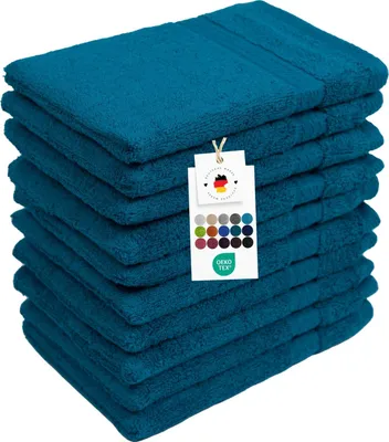 Produktbild von Waschlappen 16x21 cm aus 100% Baumwolle 500g/m2, 10er Set Waschhandschuhe Petrol