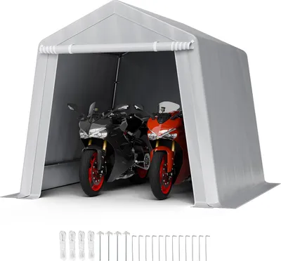 Produktbild von VEVOR Gerätehaus, 243,8x243,8x229cm, Garagenzelt aus PE, Geräteschuppen, Fahrradgarage, Gartenschuppen, Carport, Fahrradschuppen, Aufbewahrungsgarage für Motorrad, Rasenmäher, Fahrrad, grau