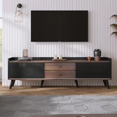 Obrázok produktu pre TV skrinka s posuvnými dvierkami a 2 zásuvkami, rozmer 160x40x58 cm, čierna, vzhľad dreva
