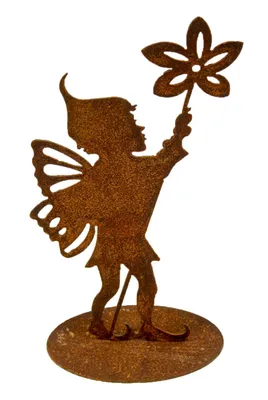 Produktbild von Edelrost Gartenfigur Elfe mit Blume Rost Gartendeko Metall Dekoration Garten