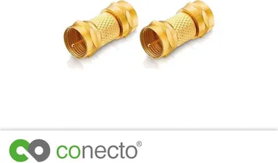 Produktbild von conecto F-Verbinder, F-Kupplung, F-Stecker auf F-Stecker, Adapter zur Verlängerung von Antennen-Kabel / Koaxial-Kabel, vergoldet, 2er Set