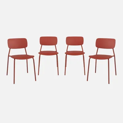 Immagine prodotto di Set 4 sedie da giardino impilabili in acciaio e plastica, Terracotta