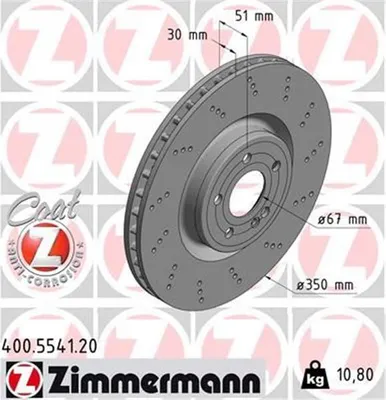 Produktbild von 2x ZIMMERMANN Bremsscheibe 400.5541.20 passend für MERCEDES-BENZ A-Klasse (W177)