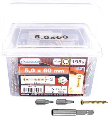 Produktbild von Connex Universalschrauben 5,0 x 60 mm – 195 Stück im Set – Senkkopf