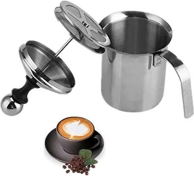 Produktbild von Schaumstoffmaschine, Handmilchschaummaschine aus Edelstahl, Handmilchschaummaschine, mit Doppelschaumsieb, für Cappuccino, Kaffee, Latte, heiße Schokolade, 400 ml