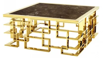Image de Casa Padrino Art Déco Table basse de luxe en acier inoxydable / finition dorée avec plateau en marbre 100 x 100 x H. 45 cm - Table de salon - Meubles d'hôtel
