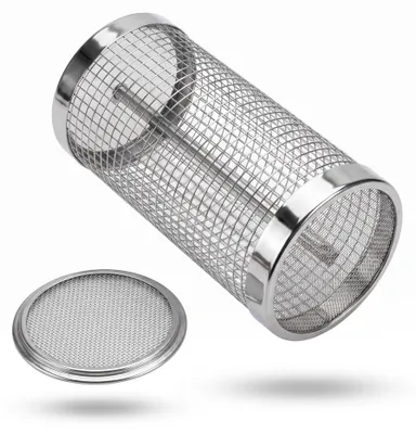 Produktbild von Grillkorb Edelstahl rund – Zylinder Grillnetz mit Griff für Camping & BBQ, rostfrei