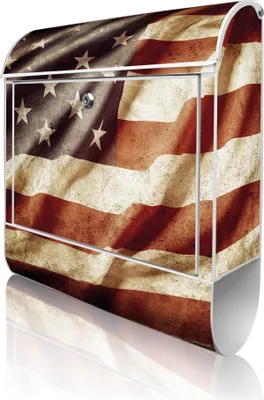Produktbild von banjado Design Briefkasten Stahl weiß mit Zeitungsfach pulverbeschichtet "United States" 38x46x12,5cm & 2 Schlüssel - Postkasten A4 Einwurf inkl. Montagematerial [BKW 10776]