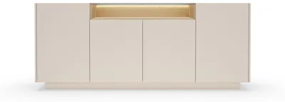 Produktbild von Masseno Kommode PORTA 203 cm Sideboard mit  Schubladen und 4 Türen für Wohnzimmer Schlafzimmer Modern 203x39,5x83 cm Beige / Eichefarben