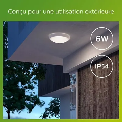 Zdjęcie produktu dla Philips Lampa sufitowa Doris 6 W, Biały, Metal, Plastik, IP54, Patio, Ogród, I, Współczesny