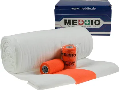 Produktbild von Mullwatterolle 40x500cm + 12 Haftbandagen 10cm neonorange Verbandmull Fixierbinde