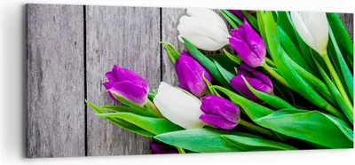 Produktbild von Bild auf Leinwand - Leinwandbild - Tulpen Holz Blumenstrauß Blumen - 100x40cm - Wand Bild - Wanddeko - Leinwanddruck - Bilder - Kunstdruck - Leinwand bilder - Wandkunst - AB100x40-2833