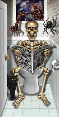 Produktbild von Skelett sitzend auf WC Türdekoration für Halloween