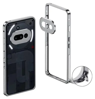 A disassembled phone case with a close-up inset of the case's edge.