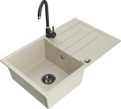 Image de Mexen Bruno Evier 1 bac en granit avec égouttoir et mitigeur Telma, Beige - 6513-69-670200-70