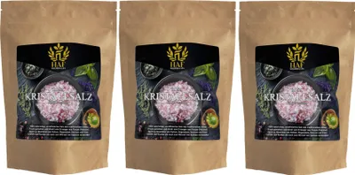 Produktbild von HAF 3 x 1 kg Rosa Kristallsalz 2–5 mm | 100% Natürlich, Handabgebaut, Unraffiniert | Steinsalz aus Pakistan | Ideal zum Kochen und für Salzmühlen