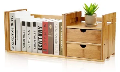 Immagine prodotto di Scaffale estraibile per scrivania in legno di bambù, regolabile, con 2 cassetti, dimensioni da 51 a 80,5 cm