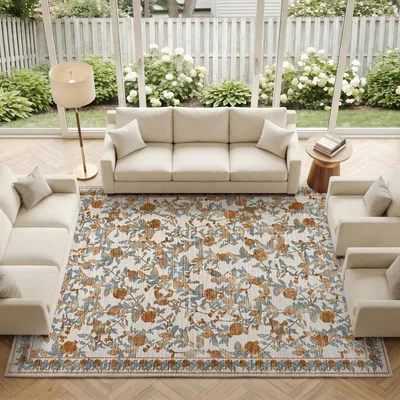 Teppich 240x340 cm, weich, niedrigflorig, Aprikose, Blumenmuster