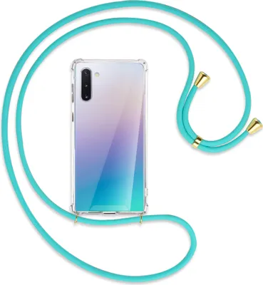 Produktbild von Handykette Backcover-Schutzhülle mit Band (Metall goldfarben) für Samsung Galaxy Note 10 (N970) - türkis