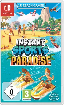 A video game cover art for Nintendo Switch featuring beach activities.