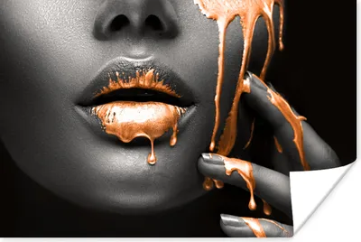 Produktbild von MuchoWow® Poster Lippen - Orange - Schwarz 120x80 cm - Bilder