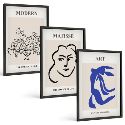 Produktbild von Bilder Set 3-teilig im schwarzen Rahmen – Wandbilder 3 Stück – gerahmte Poster für Wohnzimmer, Schlafzimmer und Flur – 40x60 cm – Abstrakte minimalistische Poster