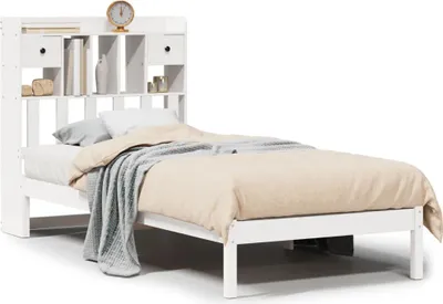 Produktbild von vidaXL Massivholzbett mit Regal ohne Matratze Weiß 90x190 cm Kiefer
