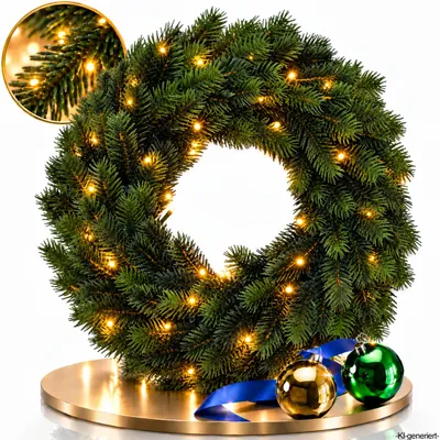 Produktbild von Hochwertiger Türkranz mit Beleuchtung Ø40cm - 49 LEDs -Türkranz, Adventskranz, Weihnachtskranz, Weihnachten - Innen und Außen - Batteriebetrieben