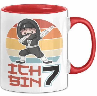 Produktbild von Kinder Tasse Geschenk Ich Bin 7 Ninja Junge Geburtstag Spruch (Rot)