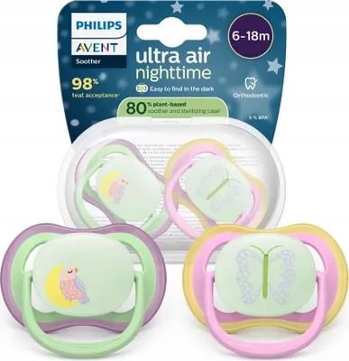 Produktbild von Philips AVENT Schnuller SCF376/29 ultra air für die Nacht, Baby-Schnuller für die Nacht, Kieferorthopädisch, Silikon, Junge/Mädchen