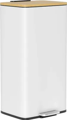 Image de Poubelle - Poubelle à pédale - 20 l - Couvercle en bambou Soft-Close - Seau intérieur amovible - Anti-traces de doigts - 29,5×29,5×56,8 cm - Blanc et naturel