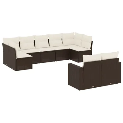Produktbild von vidaXL 9-tlg. Garten-Sofagarnitur mit Kissen Braun Poly Rattan