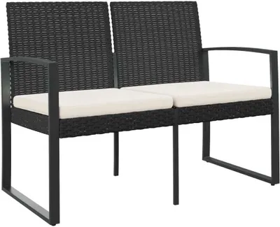 Immagine prodotto di Panca da giardino a 2 posti con cuscini in rattan PP nero