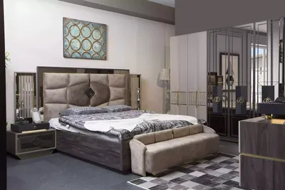 Produktbild von Schlafzimmer Luxus Garnitur Doppelbett 2x Nachttische Kleiderschrank Einrichtung